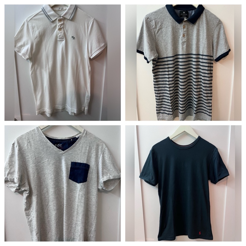 Bundle of 4 Men's Polo and T-Shirt Set - White, Gray, Black all size medium